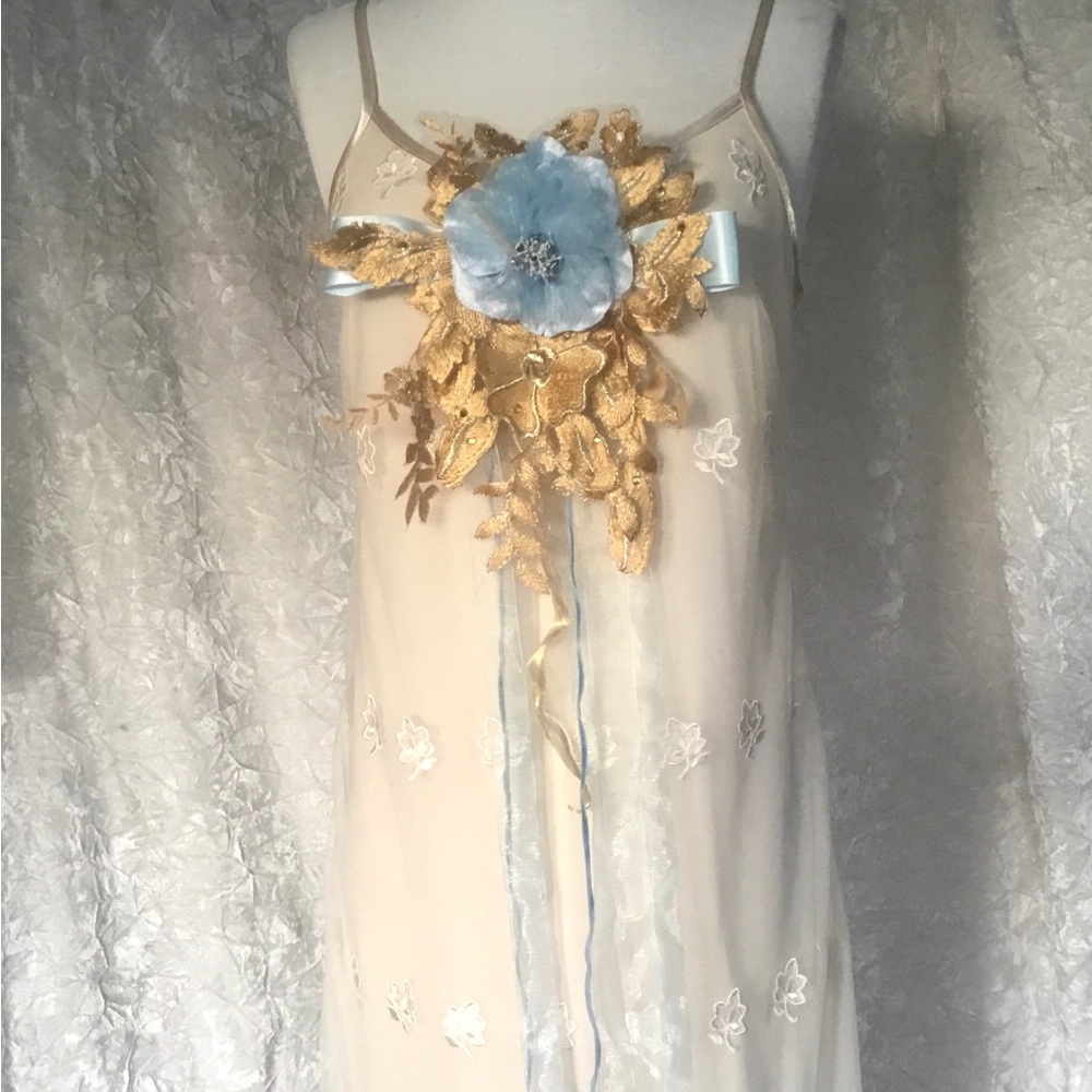 Vintage Elena Collection Embroiderer Slip Dress OOAK Handmade Floral Brooch Set